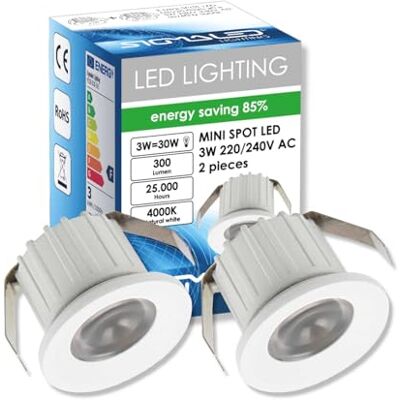 Sigmaled lighting Mini LED inbouwspot 3W dimbaar Natuurlijk wit licht 4000K 300 lumen Energieklasse A++ RONDE kleine led downlight directe aansluiting 220V / 230V AC 2 stuks (1 doos à 2 stuks) Sigmaled lighting Mini LED inbouwspot 3W dimbaar Natuurlijk wit licht 4000K 300 lumen Energieklasse A++ RONDE kleine led downlight directe aansluiting 220V / 230V AC 2 stuks (1 doos à 2 stuks)