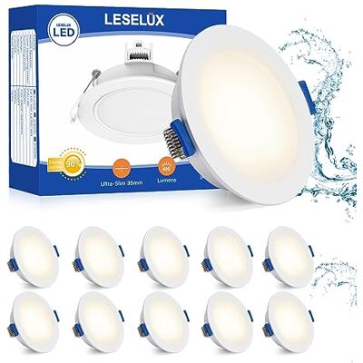 Leselux Led-inbouwspot, badkamer, IP65, 10 x inbouwspot, 68 mm, 5 W, plafondspot, 4000 K, neutraal wit, 400 lm, inbouwverlichting, wit, extra platte led-spot, 35 mm, voor keuken, woonkamer, hal Leselux Led-inbouwspot, badkamer, IP65, 10 x inbouwspot, 68 mm, 5 W, plafondspot, 4000 K, neutraal wit, 400 lm, inbouwverlichting, wit, extra platte led-spot, 35 mm, voor keuken, woonkamer, hal