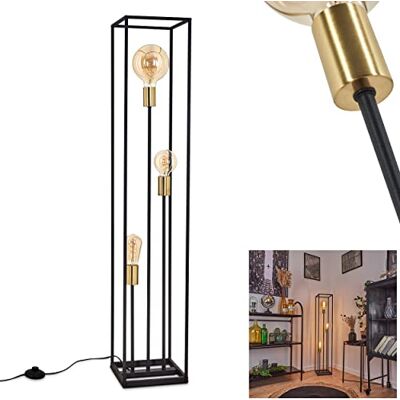 hofstein Ibusuki Vloerlamp van metaal, zwart en goud, 3 lampen, 3 x E27-fittingen, hoogte 120,5 cm, lamp met rooster in industriële stijl, voetschakelaar, zonder gloeilamp hofstein Ibusuki Vloerlamp van metaal, zwart en goud, 3 lampen, 3 x E27-fittingen, hoogte 120,5 cm, lamp met rooster in industriële stijl, voetschakelaar, zonder gloeilamp