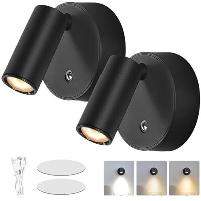PORFOYO Wandlamp met schakelaar, 2 stuks, draaibaar, leeslamp, dimbaar, 3 lichtkleuren, bedlamp, modern, voor slaapkamer, woonkamer, camping PORFOYO Wandlamp met schakelaar, 2 stuks, draaibaar, leeslamp, dimbaar, 3 lichtkleuren, bedlamp, modern, voor slaapkamer, woonkamer, camping