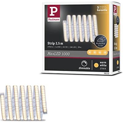 Paulmann 70552 MaxLED Stripe 1000 warm wit 2,5 m 29 W 2750 lm 2700 K IP44 dimbaar lichtstrip zilver kunststof Paulmann 70552 MaxLED Stripe 1000 warm wit 2,5 m 29 W 2750 lm 2700 K IP44 dimbaar lichtstrip zilver kunststof