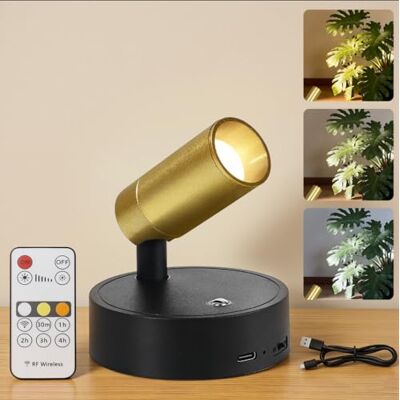 Kambo Led-spot, draadloos, oplaadbaar, zwart en goud, 3000 mAh, kunstverlichting mini en leeslamp met touch-afstandsbediening, geïntegreerde timer voor planten, kasten, slaapkamer, woonkamer, 1 stuk Kambo Led-spot, draadloos, oplaadbaar, zwart en goud, 3000 mAh, kunstverlichting mini en leeslamp met touch-afstandsbediening, geïntegreerde timer voor planten, kasten, slaapkamer, woonkamer, 1 stuk