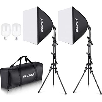 NEEWER Lichtbak verlichtingsset komt overeen met 700 W, 2 stuks 2 x 5700 K led-lampen, lichtbakken 60 x 60 cm / 24 x 24 inch met E27-fitting, continu licht voor fotostudio NEEWER Lichtbak verlichtingsset komt overeen met 700 W, 2 stuks 2 x 5700 K led-lampen, lichtbakken 60 x 60 cm / 24 x 24 inch met E27-fitting, continu licht voor fotostudio