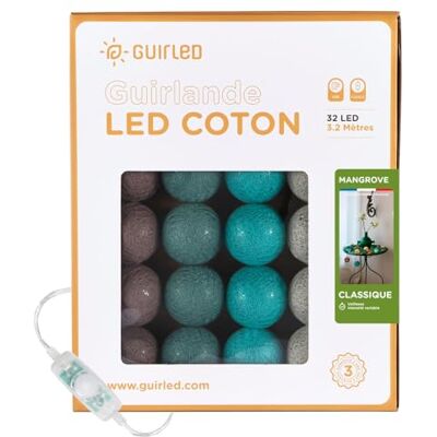 GuirLED led-lichtsnoer met katoenen bollen met USB-aansluiting, nachtlampje voor baby's (2 uur), inclusief dubbele USB-adapter 2 A , 3 intensiteiten, 32 bollen, 3,2 m, Mangrove GuirLED led-lichtsnoer met katoenen bollen met USB-aansluiting, nachtlampje voor baby's (2 uur), inclusief dubbele USB-adapter 2 A , 3 intensiteiten, 32 bollen, 3,2 m, Mangrove