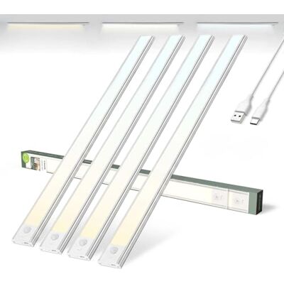 Brendz Led-lamp, oplaadbaar, led, keuken, ondermeubels, 4 x 60 cm, USB-C, 4400 mAh, 3 kleurtemperaturen, dimbaar, magnetisch, keukenlicht, puyo zilver Brendz Led-lamp, oplaadbaar, led, keuken, ondermeubels, 4 x 60 cm, USB-C, 4400 mAh, 3 kleurtemperaturen, dimbaar, magnetisch, keukenlicht, puyo zilver