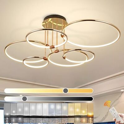 YYUTLUO Led-plafondlamp, Ø 105 cm, kroonluchter van goudkleurig metaal, 145 W, traploos dimbaar, 3000-6000 K, moderne ronde gegalvaniseerde hanger, slaapkamer, woonkamer, kinderen, kantoor, studeerkamer, keuken, hal (6 ringen) YYUTLUO Led-plafondlamp, Ø 105 cm, kroonluchter van goudkleurig metaal, 145 W, traploos dimbaar, 3000-6000 K, moderne ronde gegalvaniseerde hanger, slaapkamer, woonkamer, kinderen, kantoor, studeerkamer, keuken, hal (6 ringen)