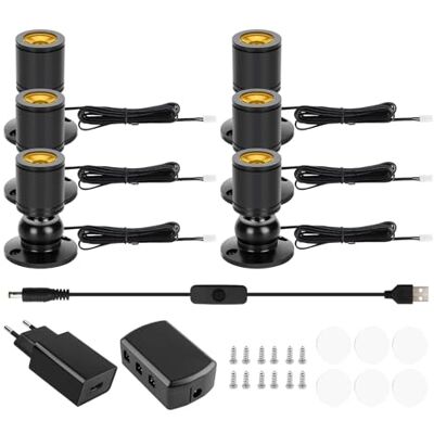 GOMETY Set van 6 kleine led-spots, 360 graden draaibaar, aluminium, mini-led-inbouwspot met draaibare lichtkop, voor kast, hal, galerij, winkels GOMETY Set van 6 kleine led-spots, 360 graden draaibaar, aluminium, mini-led-inbouwspot met draaibare lichtkop, voor kast, hal, galerij, winkels