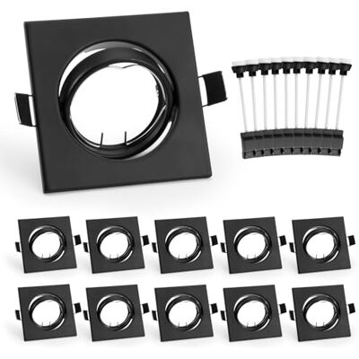 Leselux GU10 Inbouwspots, 10 stuks, vierkant, met GU10-fitting, 60 graden, plafondspot, draaibaar, zwart, montagegat Ø 68-80 mm, voor led- of halogeenlampen Leselux GU10 Inbouwspots, 10 stuks, vierkant, met GU10-fitting, 60 graden, plafondspot, draaibaar, zwart, montagegat Ø 68-80 mm, voor led- of halogeenlampen