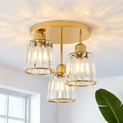 ANWIO Gouden glazen plafondlamp, moderne plafondlamp E27, slaapkamerplafondlamp met 3 glazen lampenkappen, ideaal voor woonkamer, keuken, badkamer (zonder lamp) ANWIO Gouden glazen plafondlamp, moderne plafondlamp E27, slaapkamerplafondlamp met 3 glazen lampenkappen, ideaal voor woonkamer, keuken, badkamer (zonder lamp)
