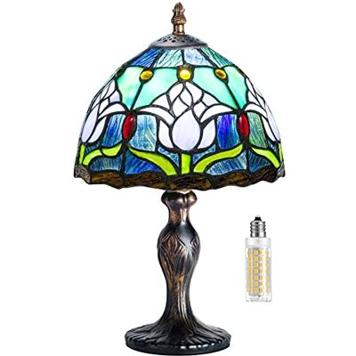 MIAOKE Tiffany Stijl Tafellamp, Vintage Tafellamp Ambachten Glas Schilderij Lampenkap Tafellampen voor Slaapkamer Nachtlampje Kantoor Kantoor (Blauwe Tulp) MIAOKE Tiffany Stijl Tafellamp, Vintage Tafellamp Ambachten Glas Schilderij Lampenkap Tafellampen voor Slaapkamer Nachtlampje Kantoor Kantoor (Blauwe Tulp)
