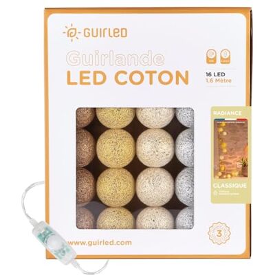 GuirLED Lichtketting met bolletjes van katoen, USB, 2 uur nachtlampje voor baby's, incl. 2 A dubbele USB-adapter, 3 intensiteiten, 16 bolletjes, 1,6 m, Radiance GuirLED Lichtketting met bolletjes van katoen, USB, 2 uur nachtlampje voor baby's, incl. 2 A dubbele USB-adapter, 3 intensiteiten, 16 bolletjes, 1,6 m, Radiance