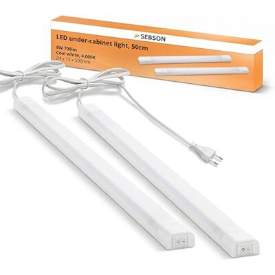 SEBSON ® 2 onderbouwlampen voor keuken, 50 cm, ledlamp, 8 W, 4000 K, 700 lm, lichtstrip met stekker en schakelaar, 230 V, IP20, 24 x 13 x 500 mm SEBSON ® 2 onderbouwlampen voor keuken, 50 cm, ledlamp, 8 W, 4000 K, 700 lm, lichtstrip met stekker en schakelaar, 230 V, IP20, 24 x 13 x 500 mm