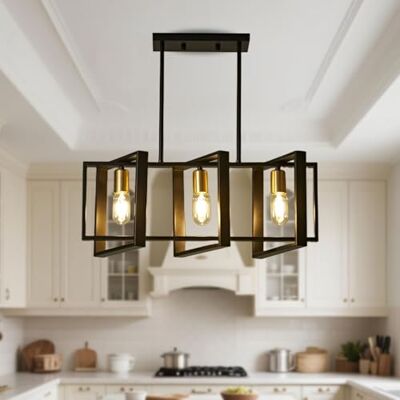 HTsilphelene Lampadari da cucina, keukeneilandverlichting, 3 lampen, rechthoekige eilandlamp voor eetkamer en woonkamer, hal, E27 HTsilphelene Lampadari da cucina, keukeneilandverlichting, 3 lampen, rechthoekige eilandlamp voor eetkamer en woonkamer, hal, E27