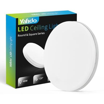 Yafido Led-plafondlamp, 48 W, 4230 lm, voor slaapkamer en keuken, woonkamer, rond, koud wit, modern, hal, plafond, badkamer, vochtige ruimte, 30 cm Yafido Led-plafondlamp, 48 W, 4230 lm, voor slaapkamer en keuken, woonkamer, rond, koud wit, modern, hal, plafond, badkamer, vochtige ruimte, 30 cm