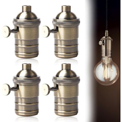 WIYETY Vintage aluminium lampfittingen, 4 stuks, 220 V, E27, brons, lampfitting met draaischakelaar, adapter voor plafondlamp, retro decoratieve ledlamp, hanglampfitting WIYETY Vintage aluminium lampfittingen, 4 stuks, 220 V, E27, brons, lampfitting met draaischakelaar, adapter voor plafondlamp, retro decoratieve ledlamp, hanglampfitting
