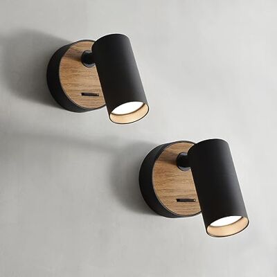 ouglres Zwarte wandlamp met schakelaar, 2 verpakkingen houten wandlampen, retro design, van aluminium, voor binnen, compacte verlichting voor woonkamer, slaapkamer, Gu10 (lamp niet inbegrepen) ouglres Zwarte wandlamp met schakelaar, 2 verpakkingen houten wandlampen, retro design, van aluminium, voor binnen, compacte verlichting voor woonkamer, slaapkamer, Gu10 (lamp niet inbegrepen)