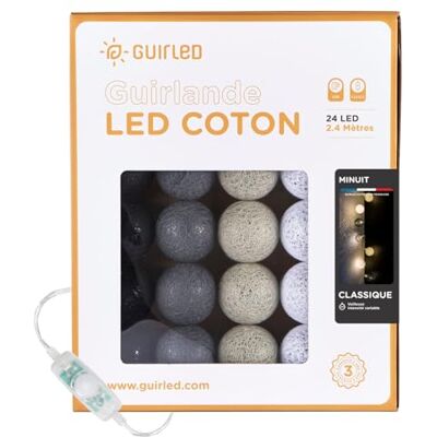 GuirLED Lichtketting met bolletjes van katoen, USB, 2 uur nachtlampje voor baby's, incl. 2 A dubbele USB-adapter, 3 intensiteiten, 24 bolletjes, 2,4 m, Minuit GuirLED Lichtketting met bolletjes van katoen, USB, 2 uur nachtlampje voor baby's, incl. 2 A dubbele USB-adapter, 3 intensiteiten, 24 bolletjes, 2,4 m, Minuit