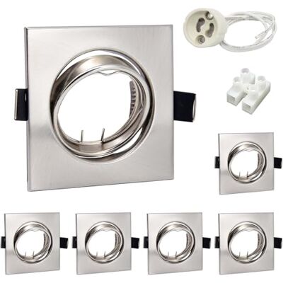 Wondlumi Set van 6 GU10 inbouwspots geborsteld roestvrij staal hoek 68 mm 230 V met fitting voor led of halogeen Wondlumi Set van 6 GU10 inbouwspots geborsteld roestvrij staal hoek 68 mm 230 V met fitting voor led of halogeen