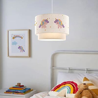 lux.pro Stijlvolle hanglamp voor kinderen, binnenverlichting, hanglamp, kinderkamer, motief eenhoorn, E27, kunststof, stof, hoogte 70 cm, wit lux.pro Stijlvolle hanglamp voor kinderen, binnenverlichting, hanglamp, kinderkamer, motief eenhoorn, E27, kunststof, stof, hoogte 70 cm, wit