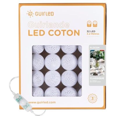 GuirLED led-lichtsnoer met katoenen bollen met USB-aansluiting, nachtlampje voor baby's (2 uur), inclusief dubbele USB-adapter 2 A , 3 intensiteiten, 32 bollen, 3,2 m, Flocon GuirLED led-lichtsnoer met katoenen bollen met USB-aansluiting, nachtlampje voor baby's (2 uur), inclusief dubbele USB-adapter 2 A , 3 intensiteiten, 32 bollen, 3,2 m, Flocon