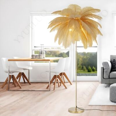 YYUTLUO Moderne verenlamp, vloerlamp van natuurlijke struisvogelveren, hoogte 160 cm, gouden paal en voet, 3 kleurtemperaturen, G4 ledlampen, woonkamer, kinderkamer, kantoor (kaki) YYUTLUO Moderne verenlamp, vloerlamp van natuurlijke struisvogelveren, hoogte 160 cm, gouden paal en voet, 3 kleurtemperaturen, G4 ledlampen, woonkamer, kinderkamer, kantoor (kaki)
