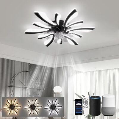 LJX Kroonluchter plafondventilator, 78 cm, plafondlamp, compatibel met Alexa, timer, stil, 6 snelheden, omkeerbaar, voor slaapkamer, woonkamer, zwart LJX Kroonluchter plafondventilator, 78 cm, plafondlamp, compatibel met Alexa, timer, stil, 6 snelheden, omkeerbaar, voor slaapkamer, woonkamer, zwart