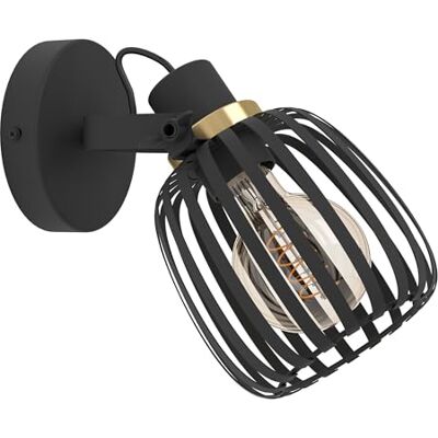 EGLO Girona Wandlamp, leeslamp met draaibare spot, binnenverlichting voor woonkamer, slaapkamer en hal, zwart metaal en geborsteld messing, E27 fitting EGLO Girona Wandlamp, leeslamp met draaibare spot, binnenverlichting voor woonkamer, slaapkamer en hal, zwart metaal en geborsteld messing, E27 fitting