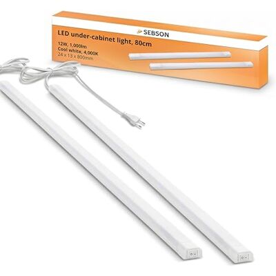 SEBSON ® 2 onderbouwlampen voor keuken, 80 cm, ledlamp, 12 W, 4000 K, 1000 lm, lichtstrip met stekker en schakelaar 230 V, IP20, 24 x 13 x 800 mm SEBSON ® 2 onderbouwlampen voor keuken, 80 cm, ledlamp, 12 W, 4000 K, 1000 lm, lichtstrip met stekker en schakelaar 230 V, IP20, 24 x 13 x 800 mm