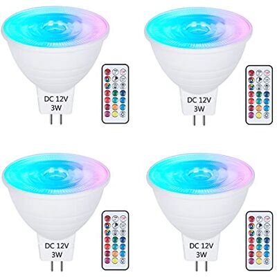 DoRight Set van 4 GU5.3 LED MR16 3W AC/DC 12V dimbaar met afstandsbediening, RGB en koud wit 6000K 2-pins voor DJ, disco, club, party, pub DoRight Set van 4 GU5.3 LED MR16 3W AC/DC 12V dimbaar met afstandsbediening, RGB en koud wit 6000K 2-pins voor DJ, disco, club, party, pub