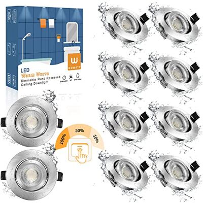 wowatt 10 × led-inbouwspot, badkamer, dimbaar, inbouwspot, IP44, waterdicht, 7 W, Equi. 70 W, halogeenlamp, plafondspot, draaibaar, 2800 K, warmwit, 700 lm, verlichting, spot, extra plat, 220 V, rond wowatt 10 × led-inbouwspot, badkamer, dimbaar, inbouwspot, IP44, waterdicht, 7 W, Equi. 70 W, halogeenlamp, plafondspot, draaibaar, 2800 K, warmwit, 700 lm, verlichting, spot, extra plat, 220 V, rond