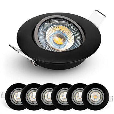 EMOS LED inbouwspot 230V, 5W / 450lm, 50° draaibaar, LED inbouwspot, warm wit 3000K, set van 6 plafondspots voor binnengebruik, extra plat, rond, zwart EMOS LED inbouwspot 230V, 5W / 450lm, 50° draaibaar, LED inbouwspot, warm wit 3000K, set van 6 plafondspots voor binnengebruik, extra plat, rond, zwart