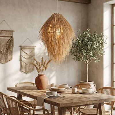 B·LED BARCELONA LED LM151 Plafondhanglamp van natuurlijk rieten, Scandinavisch rustiek nest, lampenkap, rotan, bamboe, hout, E27, voor eetkamer, woonkamer, keuken B·LED BARCELONA LED LM151 Plafondhanglamp van natuurlijk rieten, Scandinavisch rustiek nest, lampenkap, rotan, bamboe, hout, E27, voor eetkamer, woonkamer, keuken