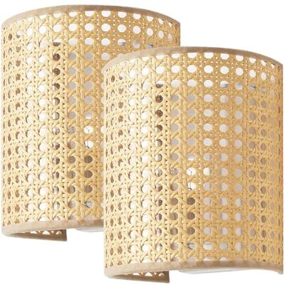 lux.pro Set van 2 wandlampen, tijdloos design, set van 2 verfijnde lampen voor woonkamer, entree, kantoor, slaapkamer, E27, metaal, gevlochten kunststof, 20 x 16 x 12 cm, wit, rotanlook lux.pro Set van 2 wandlampen, tijdloos design, set van 2 verfijnde lampen voor woonkamer, entree, kantoor, slaapkamer, E27, metaal, gevlochten kunststof, 20 x 16 x 12 cm, wit, rotanlook