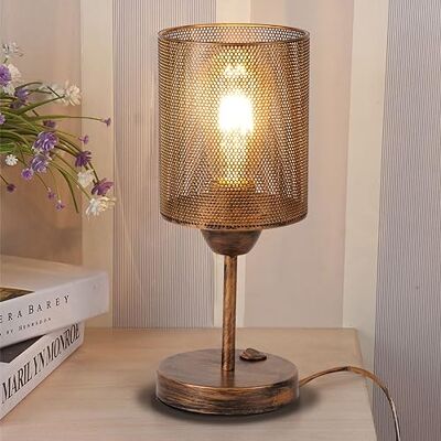 TWSXTE E27 Industriële metalen tafellamp, rustieke bureaulamp met kooivormige lampenkap, vintage Edison nachtkastje voor woonkamer, met schakelaar (geen lamp) TWSXTE E27 Industriële metalen tafellamp, rustieke bureaulamp met kooivormige lampenkap, vintage Edison nachtkastje voor woonkamer, met schakelaar (geen lamp)