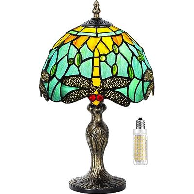 MIAOKE Tiffany Stijl Tafellamp, Vintage Tafellamp Ambachten Glas Schilderij Lampenkap Tafellampen voor Nachtkamer Kantoor Kantoor (Waterlibel) MIAOKE Tiffany Stijl Tafellamp, Vintage Tafellamp Ambachten Glas Schilderij Lampenkap Tafellampen voor Nachtkamer Kantoor Kantoor (Waterlibel)