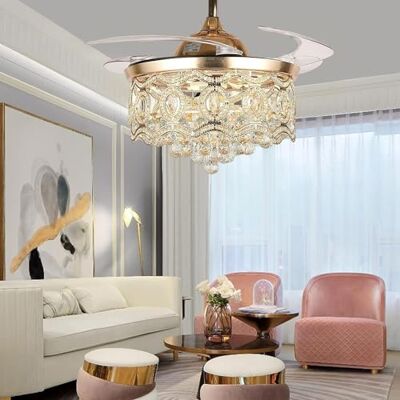 CROKZ Plafondventilator van kristal van 106 cm met 3 kleurlampen, 3 snelheden met afstandsbediening, luxe onzichtbare kroonluchter, plafondlamp, 2 verwisselbare stangen, geschikt voor kantoor, slaapkamer CROKZ Plafondventilator van kristal van 106 cm met 3 kleurlampen, 3 snelheden met afstandsbediening, luxe onzichtbare kroonluchter, plafondlamp, 2 verwisselbare stangen, geschikt voor kantoor, slaapkamer