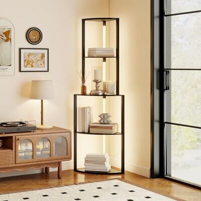 HOMCOM Vloerlamp woonkamer vloerlamp met 4 niveaus hoekplanken, moderne led-lamp, instelbare helderheid, voetschakelaar, voor woonkamer, slaapkamer, kantoor, zwart HOMCOM Vloerlamp woonkamer vloerlamp met 4 niveaus hoekplanken, moderne led-lamp, instelbare helderheid, voetschakelaar, voor woonkamer, slaapkamer, kantoor, zwart