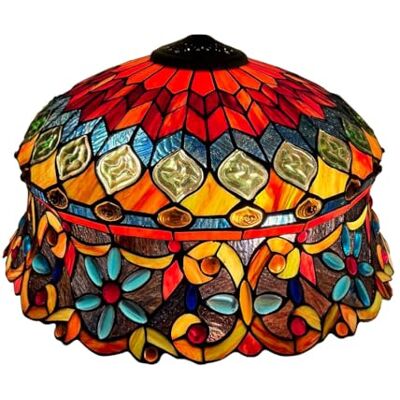 SaryEdge Grand abat-jour Tiffany, remplacement de style chapeau de paille, abat-jour en verre peint, B18H10 pouces avec perles de verre de paon, couvercle de lumière pour lampes de table, lampes suspendues SaryEdge Grand abat-jour Tiffany, remplacement de style chapeau de paille, abat-jour en verre peint, B18H10 pouces avec perles de verre de paon, couvercle de lumière pour lampes de table, lampes suspendues