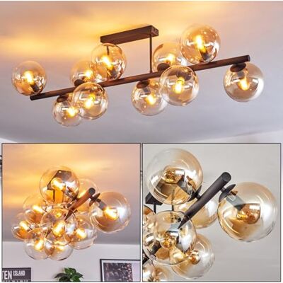 hofstein Gastor Plafondlamp, 10 lampen, metaal, glas, zwart/amber/transparant, retro/vintage stijl (lampenkap Ø 15 cm), E14, eetkamer, woonkamer hofstein Gastor Plafondlamp, 10 lampen, metaal, glas, zwart/amber/transparant, retro/vintage stijl (lampenkap Ø 15 cm), E14, eetkamer, woonkamer