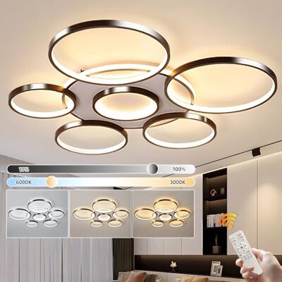 YYUTLUO Moderne led-plafondlamp, lamp met meerdere cirkels, zwart, Ø 110 cm, 120 W, traploos dimbaar, 3000-6000 K, ronde kroonluchter van metaal + acryl, slaapkamer, woonkamer, kinderen, kantoor, studeerkamer, keuken, hal (7 ringen) YYUTLUO Moderne led-plafondlamp, lamp met meerdere cirkels, zwart, Ø 110 cm, 120 W, traploos dimbaar, 3000-6000 K, ronde kroonluchter van metaal + acryl, slaapkamer, woonkamer, kinderen, kantoor, studeerkamer, keuken, hal (7 ringen)