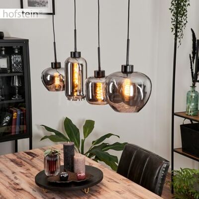 hofstein Hanglamp Talok, metaal/glas zwart/rook, lamp met glazen kap, max. hoogte 120 cm, 4 x E27, zonder lamp hofstein Hanglamp Talok, metaal/glas zwart/rook, lamp met glazen kap, max. hoogte 120 cm, 4 x E27, zonder lamp