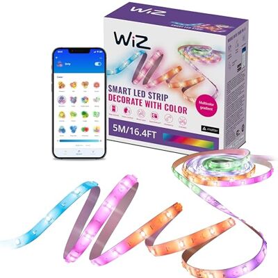 WiZ Ledstrip 5 meter – RGBIC – eenvoudige installatie – kleurd en wit licht – synchronisatie – RGBIC; meerdere kleuren tegelijk WiZ Ledstrip 5 meter – RGBIC – eenvoudige installatie – kleurd en wit licht – synchronisatie – RGBIC; meerdere kleuren tegelijk