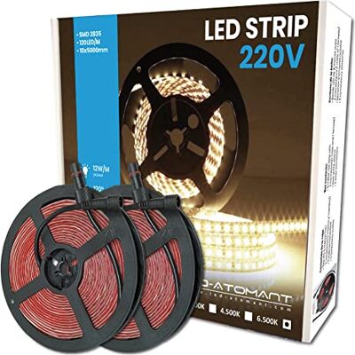 LED ATOMANT 2 rollen 5 meter directe ledstrip op 220 V, koud wit (6500 K), waterdicht, snijdt elke 10 cm LED ATOMANT 2 rollen 5 meter directe ledstrip op 220 V, koud wit (6500 K), waterdicht, snijdt elke 10 cm