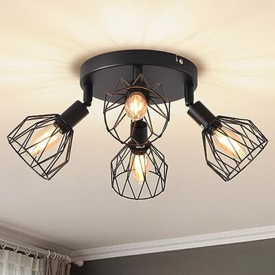 ANWIO Led-plafondlamp, 4 spots, plafonds, zwart, E14, ronde basis, draaibaar (zonder lampen) ANWIO Led-plafondlamp, 4 spots, plafonds, zwart, E14, ronde basis, draaibaar (zonder lampen)