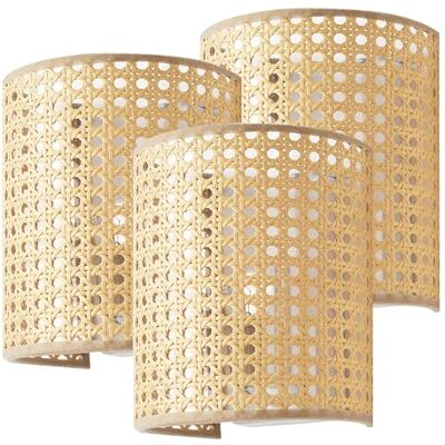 lux.pro Set van 3 wandlampen, tijdloos design, set van 3 verfijnde lampen voor woonkamer, entree, kantoor, slaapkamer, E27, metaal, gevlochten kunststof, 20 x 16 x 12 cm, wit, rotanlook lux.pro Set van 3 wandlampen, tijdloos design, set van 3 verfijnde lampen voor woonkamer, entree, kantoor, slaapkamer, E27, metaal, gevlochten kunststof, 20 x 16 x 12 cm, wit, rotanlook