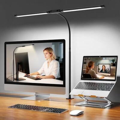 Woputne Led-bureaulamp, dubbele kop, met klem, 12 W, 960 lm, 5 kleurmodi en 10 helderheidsniveaus, flexibele zwanenhals, timer en geheugen, oogbescherming, voor kantoor, lezen, studeren Woputne Led-bureaulamp, dubbele kop, met klem, 12 W, 960 lm, 5 kleurmodi en 10 helderheidsniveaus, flexibele zwanenhals, timer en geheugen, oogbescherming, voor kantoor, lezen, studeren