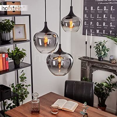 hofstein Hanglamp Azurara metaal / glas zwart / rook / transparant modern design 3 vlammen max. hoogte 120 cm 3 lampen E27 hofstein Hanglamp Azurara metaal / glas zwart / rook / transparant modern design 3 vlammen max. hoogte 120 cm 3 lampen E27