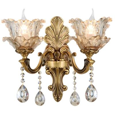 WayLuoung Vintage Bloemen 2 Kop Kristalglas Wandlamp Retro Wandlamp Goudbrons Kleur Metalen Decoratie Bedlampje Woonkamer Restaurant Trappen (E14 Basis Zonder Lamp) WayLuoung Vintage Bloemen 2 Kop Kristalglas Wandlamp Retro Wandlamp Goudbrons Kleur Metalen Decoratie Bedlampje Woonkamer Restaurant Trappen (E14 Basis Zonder Lamp)