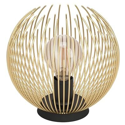 EGLO Venezuela bedlamp, ronde tafellamp, tafellamp van goudkleurig en zwart metaal, decoratieve lamp voor woonkamer en slaapkamer, E27 fitting EGLO Venezuela bedlamp, ronde tafellamp, tafellamp van goudkleurig en zwart metaal, decoratieve lamp voor woonkamer en slaapkamer, E27 fitting
