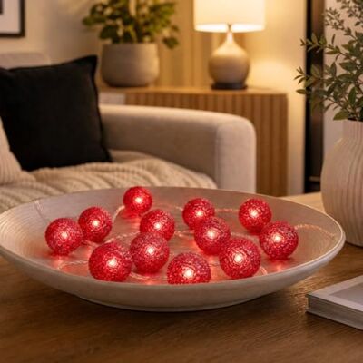 Hellum Lichtketting, 20 rode leds, rode metalen ballen Lichtsnoer voor binnen, geïntegreerde transformator, verlichte lengte 2,85 m, kerstdecoratie <59 lm 576344 Hellum Lichtketting, 20 rode leds, rode metalen ballen Lichtsnoer voor binnen, geïntegreerde transformator, verlichte lengte 2,85 m, kerstdecoratie <59 lm 576344